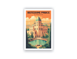 Beiteddine Palace, Lebanon. Vintage Travel Posters. Vector illustration. Famous Tourist Destinations Posters Art Prints Wall Art and Print Set Abstract Travel for Hikers Campers Living Room Decor 