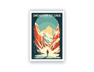 Dachstein Ice Cave, Austria. Vintage Travel Posters. Vector illustration. Famous Tourist Destinations Posters Art Prints Wall Art and Print Set Abstract Travel for Hikers Campers Living Room Decor