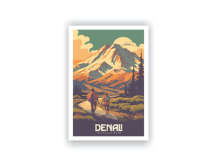 Denali National Park, USA. Vintage Travel Posters. Vector illustration. Famous Tourist Destinations Posters Art Prints Wall Art and Print Set Abstract Travel for Hikers Campers Living Room Decor