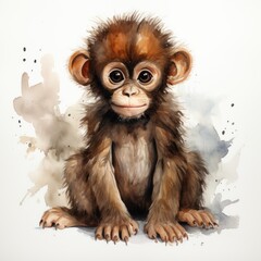 Monkey Watercolor Illustration isolated background. Generative AI	