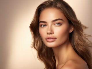Fototapeta premium Portrait of a young woman with very beautiful eyes. Fashion and beauty.