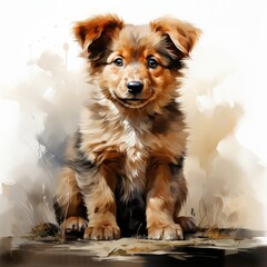 Pup watercolors isolated background. Generative AI	