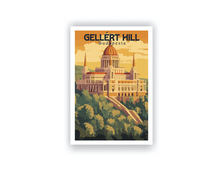 Gellért Hill, Budapesta. Vintage Travel Posters. Vector illustration. Famous Tourist Destinations Posters Art Prints Wall Art and Print Set Abstract Travel for Hikers Campers Living Room Decor