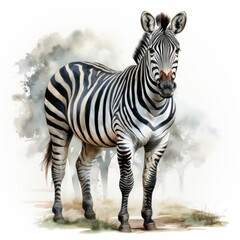 Fototapeta na wymiar Zebra Watercolor Illustration isolated background. Generative AI 
