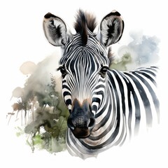 Zebra Watercolor Illustration isolated background . Generative AI	