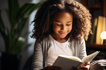 Young Girl Engrossed in Reading a Book
