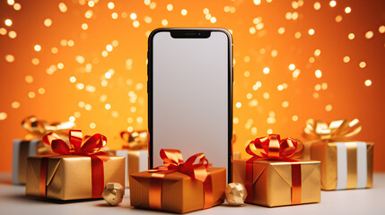 christmas design backdrop with mobile phone