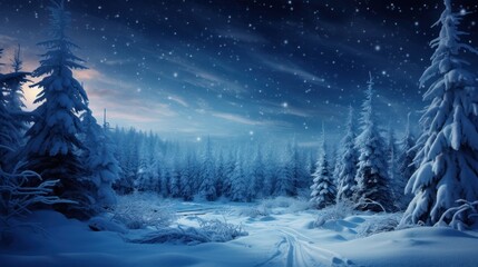 Fototapeta na wymiar winter wonder land - fantastic snowcovered winter landscape at night