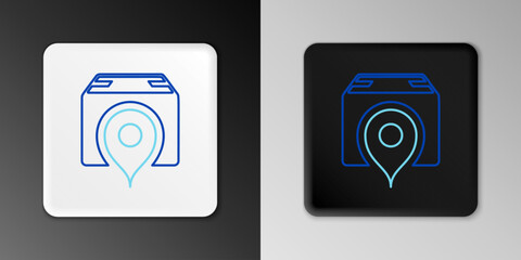 Line Location with cardboard box icon isolated on grey background. Delivery services, logistic and transportation, relocation, distribution. Colorful outline concept. Vector