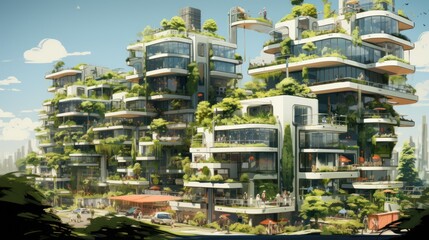 Obraz premium The future of construction sites: added ecological value through building decoration, balconies