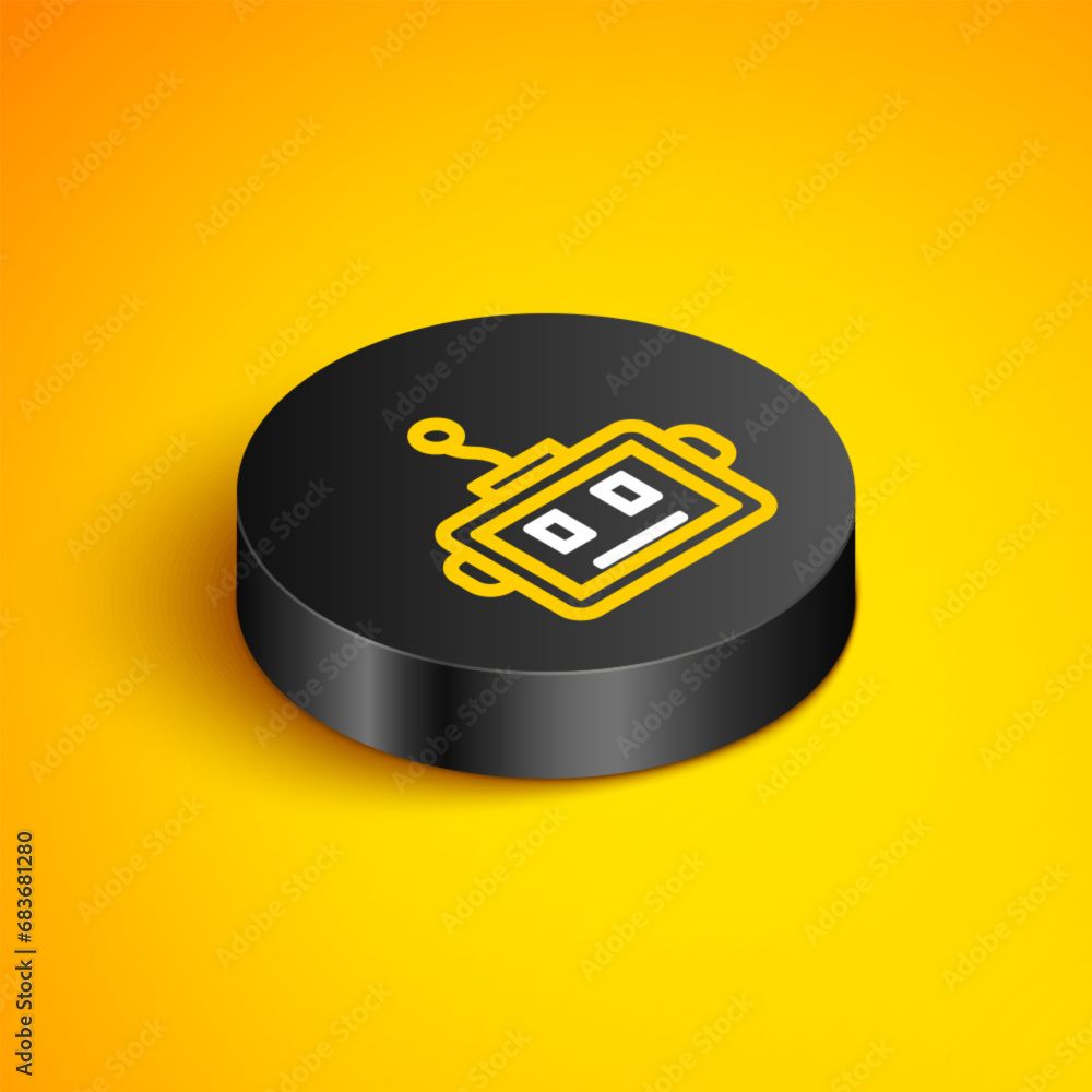 Poster isometric line artificial intelligence robot icon isolated on yellow background. machine learning, c