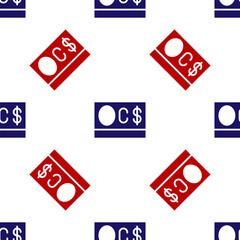 Blue and red Canadian dollar currency symbol icon isolated seamless pattern on white background. Vector