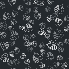 Grey Balloons with ribbon icon isolated seamless pattern on black background. Happy Easter. Vector