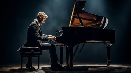 Elegant Solo Piano Recital: Maestro's Performance on Stage in Concert Hall - obrazy, fototapety, plakaty