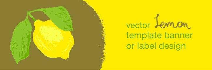 Template lemon banner with empty space for text. Lemon illustration in vector. Hand drawn citrus fruit for banner background, juice packaging, jam label, cosmetic packaging design.