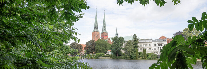 Fototapeta na wymiar Panoramic image. Luebeck, a city in Northern Germany. Europe