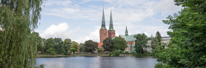 Fototapeta na wymiar Panoramic image. Luebeck, a city in Northern Germany. Europe