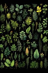 Fototapeta premium Illustration of various plants on a black background