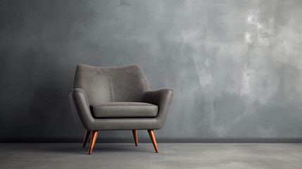 grey sofa in front of a grey wall. concept of modern minimalist interior
