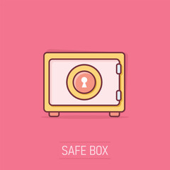Vector cartoon money safe icon in comic style. Deposit money sign illustration pictogram. Protection business splash effect concept.