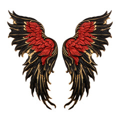 angel wings on a transparent background, in the style of dark red, black and gold