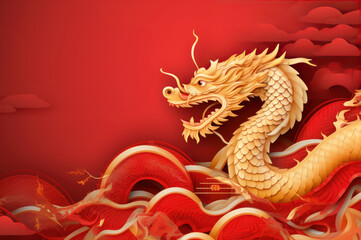Fototapeta premium Red Dragon Background with room for text created with Generative AI technology