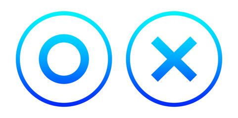 青いグラデーションの丸マークとバツマーク