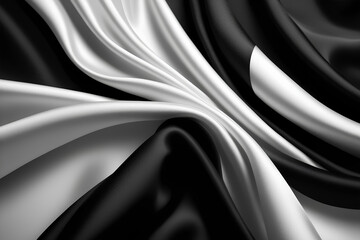 smooth and elegant texture of black and white silk or satin, perfect for weddings or as an abstract background, Smooth Textile Bliss for Wedding Backdrops and Abstract Creations