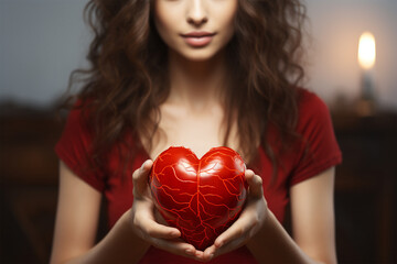 Naklejka premium Woman holding red heart