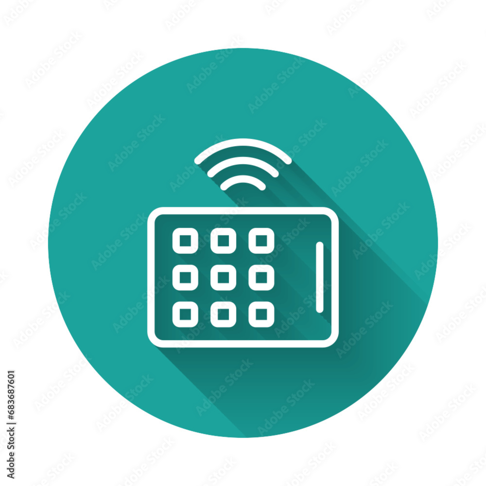Poster white line wireless tablet icon isolated with long shadow. internet of things concept with wireless 