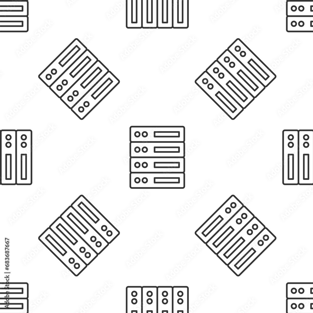Poster grey line server, data, web hosting icon isolated seamless pattern on white background. vector