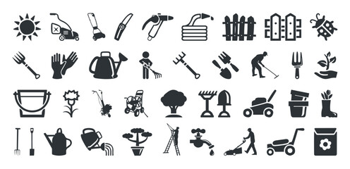 Set of gardening icons collection isolated on a white background. - obrazy, fototapety, plakaty