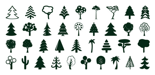 Set of trees icon vector signs isolated on a white background.