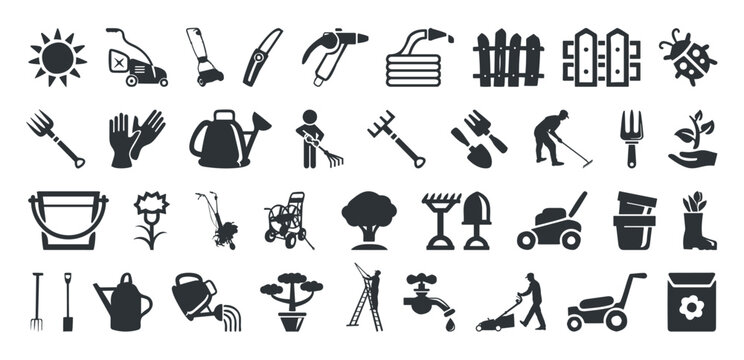 Set of gardening icons collection isolated on a white background.
