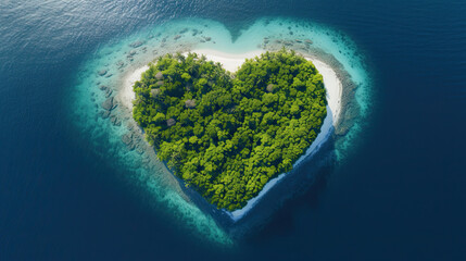 aerial view of the heart shaped island. valentine concept
