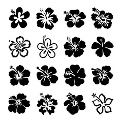 Hibiscus icon set collection isolated on white background. Vector art.