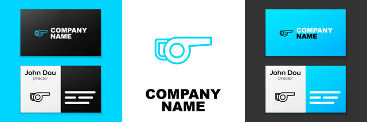Fototapeta na wymiar Blue line Leaf garden blower icon isolated on white background. Logo design template element. Vector