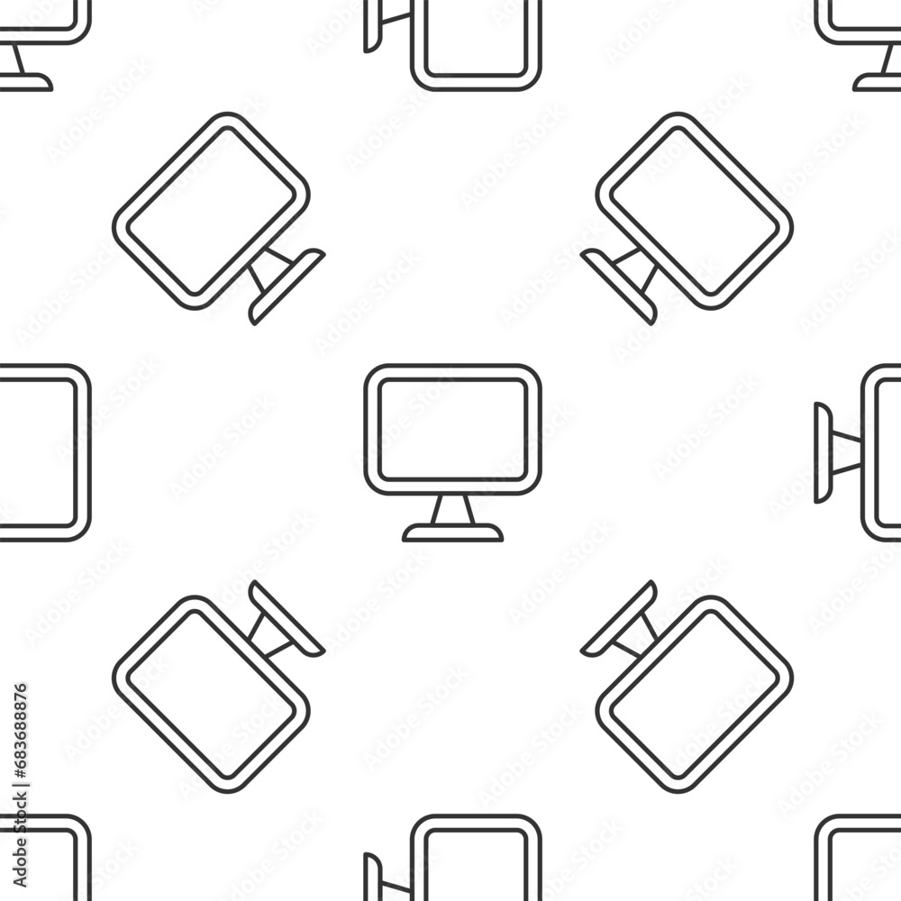 Poster grey line computer monitor screen icon isolated seamless pattern on white background. electronic dev