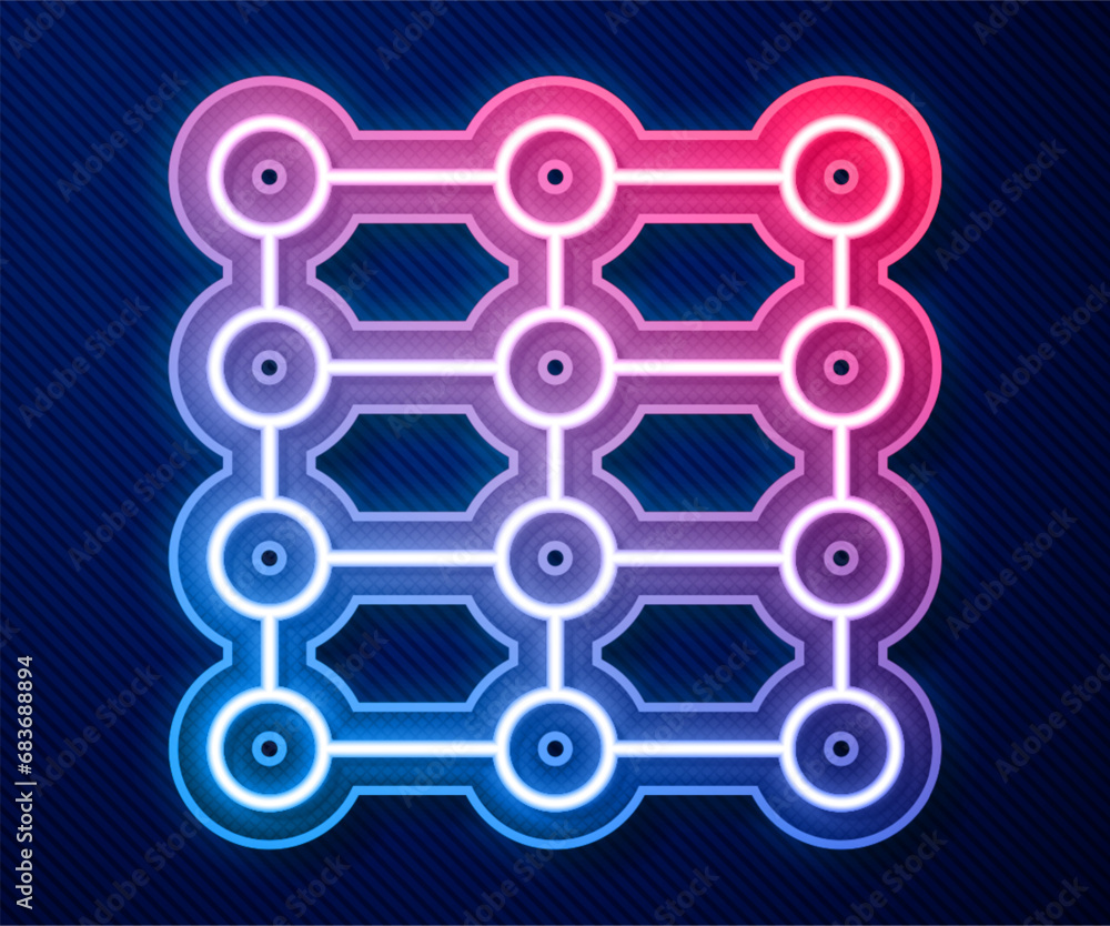 Aufkleber glowing neon line neural network icon isolated on blue background. artificial intelligence ai. vecto