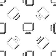 Grey line Computer monitor screen icon isolated seamless pattern on white background. Electronic device. Front view. Vector