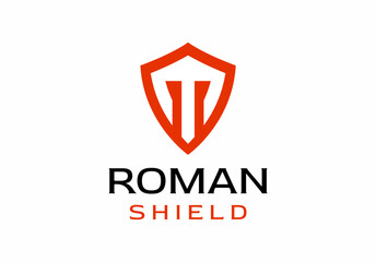 Letter T Roman Helmet Shield Guard Armor Logo Icon Design Illustration
