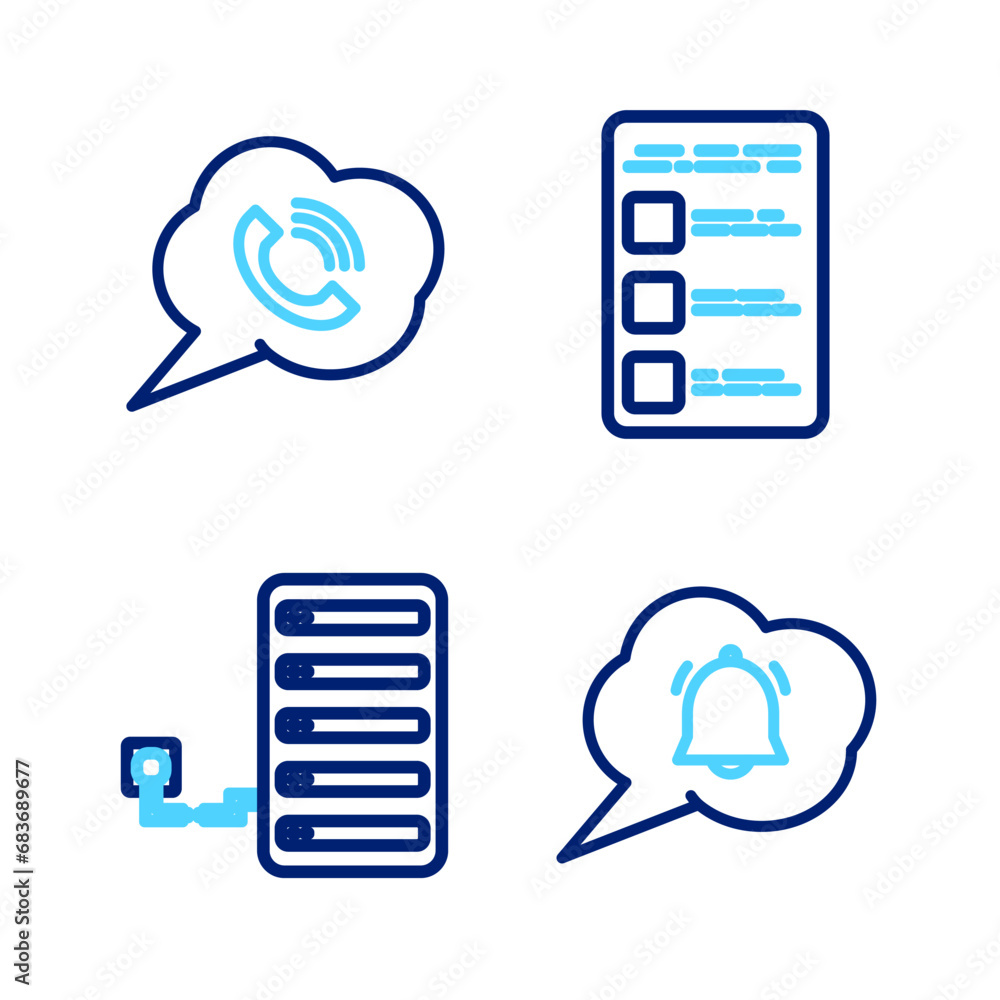 Poster set line speech bubble chat notification, server, create account screen mobile and with phone call i