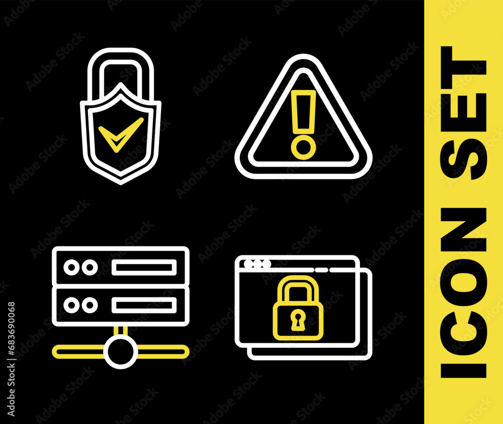 Poster set line exclamation mark in triangle, secure your site with https, ssl, server, data, web hosting a