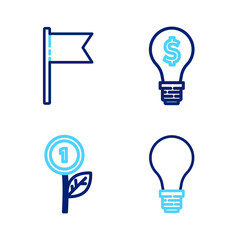 Set line Light bulb with concept of idea, Dollar plant, dollar and Location marker icon. Vector