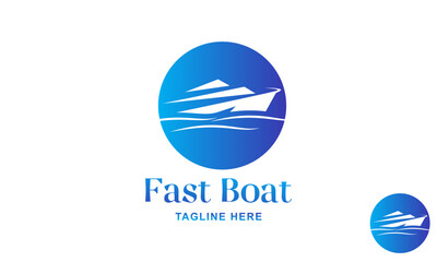 Negative Space Fast Boat Logo Design Template With Circle.