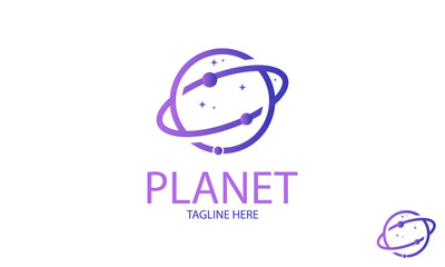 Line Planet Logo Design Template With Star.
