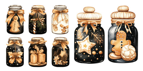 Black and gold cute cookie jars vectors