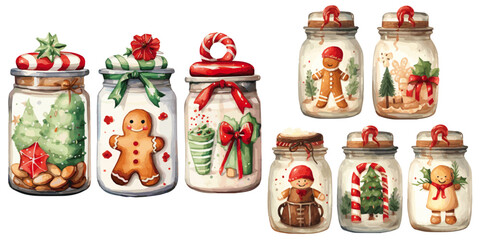 colorful christmas cookie jar watercolor vectors