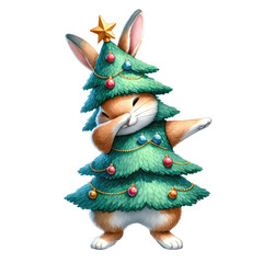 Cool christmas dabbing cute animal cartoon christmas tree costume watercolor illustration clipart