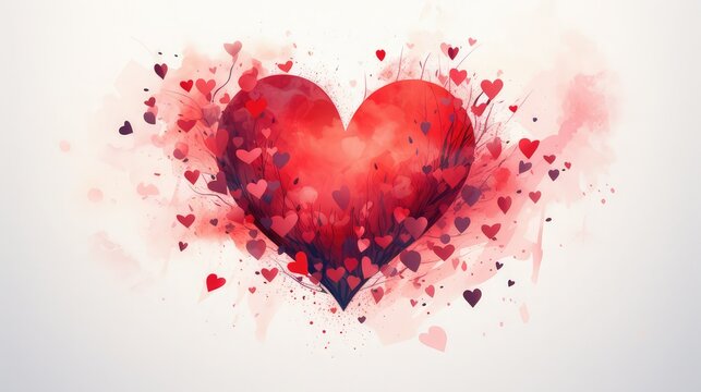Illustration of a red heart with many small hearts around it. Love. Valentine's day. Celebration. Art. Image generated with AI